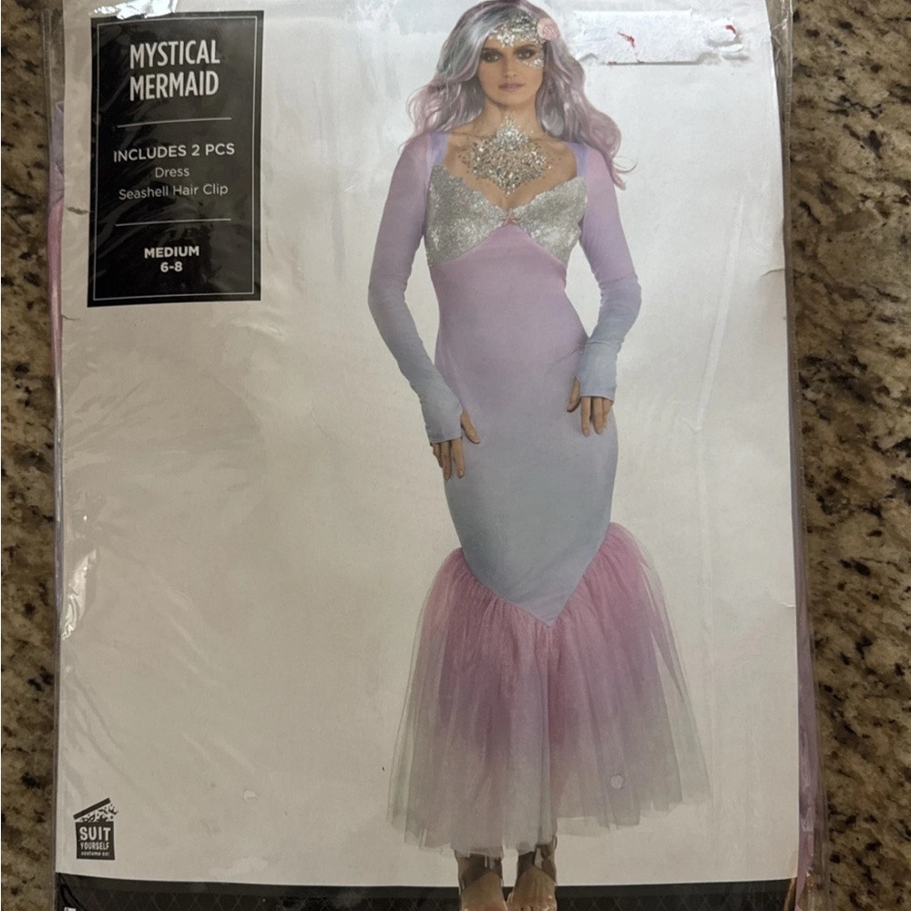 Mystcal Mermaid Fairy Tale Dress & Hair Clip Sz M. 6-8  Halloween Adult Costume
